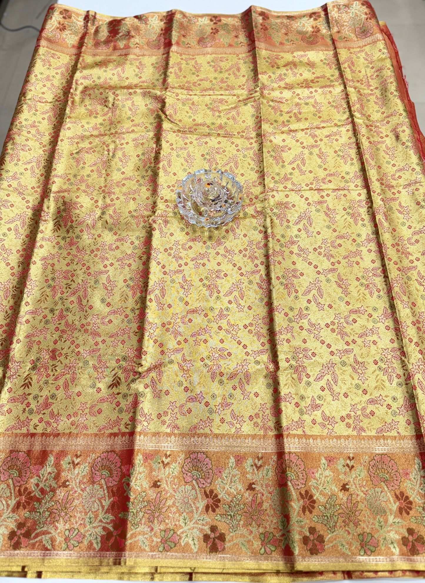 Dharmavaram Style Silk Saree with Zari Floral Weaving and Grand Pallu – Traditional Wedding Saree