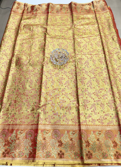 Dharmavaram Style Silk Saree with Zari Floral Weaving and Grand Pallu – Traditional Wedding Saree