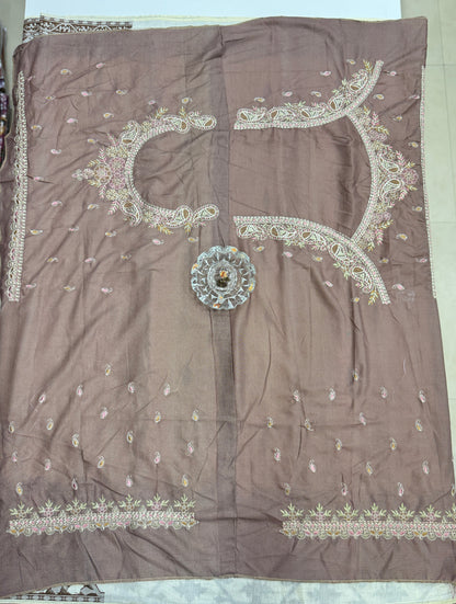 Ivory beige kora silk style viscose saree with woven motifs, tassel pallu and embroidered blouse fabric for women