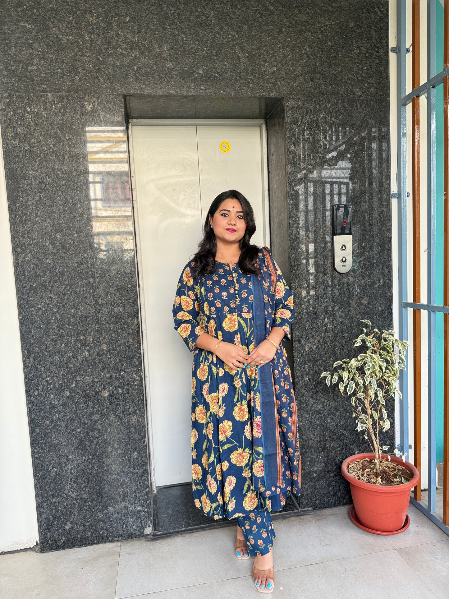 Cotton Anarkali Kurta Pant Dupatta Set with Detailing Work – M to 3XL