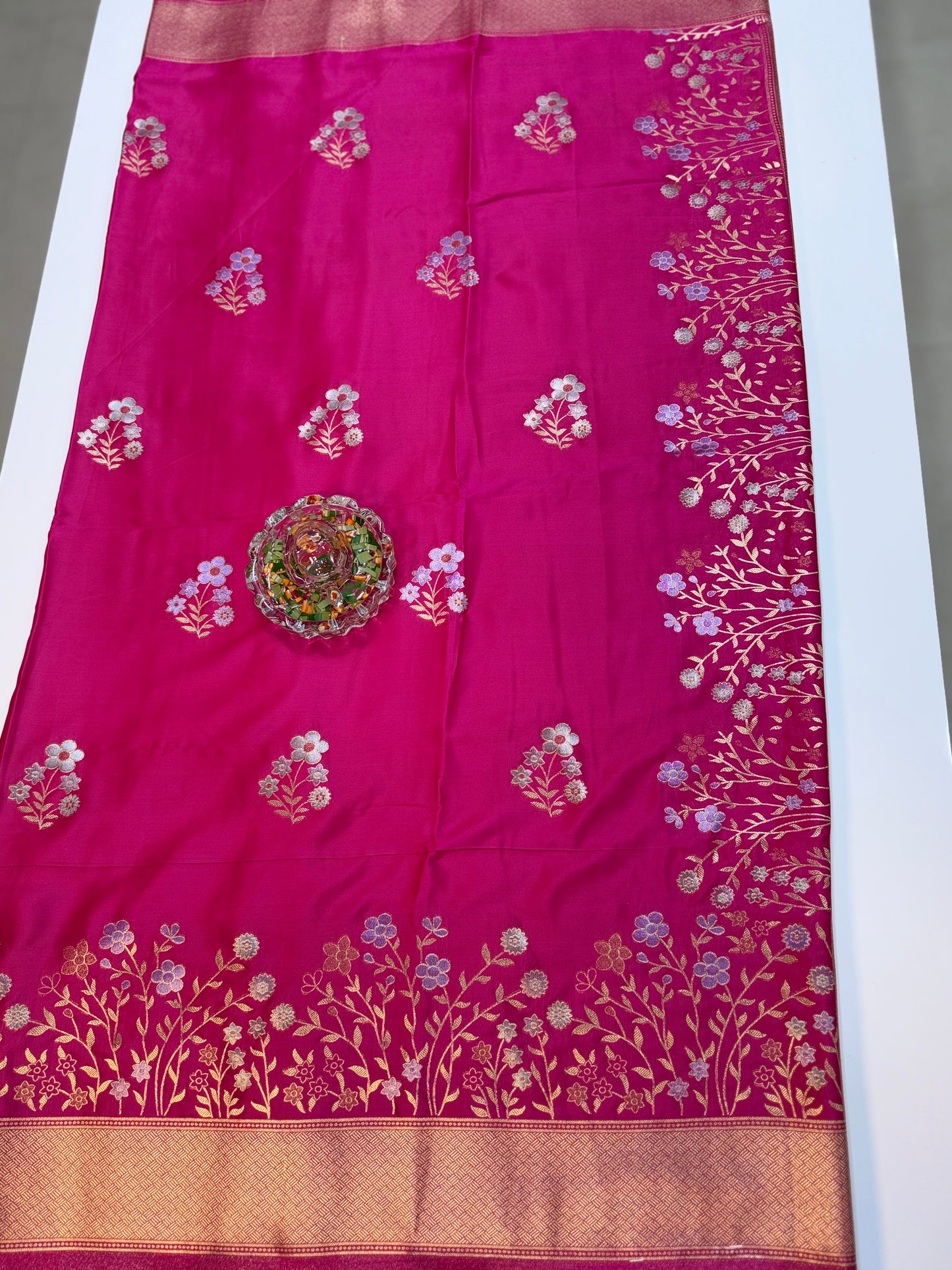 Mashru silk saree with floral zari weaving and blouse piece for women