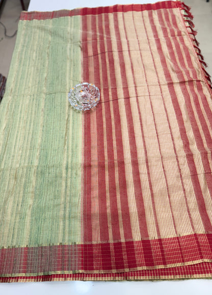 Handloom Style Katan Silk Saree with Red Zari Border – Elegant Office & Festive Wear Saree for Women