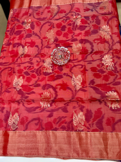 Pochampalli Printed Silk Saree with Satin Border and Blouse – Powerloom Weave for Women
