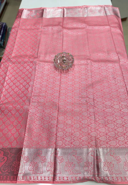 Traditional Kanchipuram Style Silk Saree for Women with Zari Border and Blouse Piece | Power-loom Woven Saree