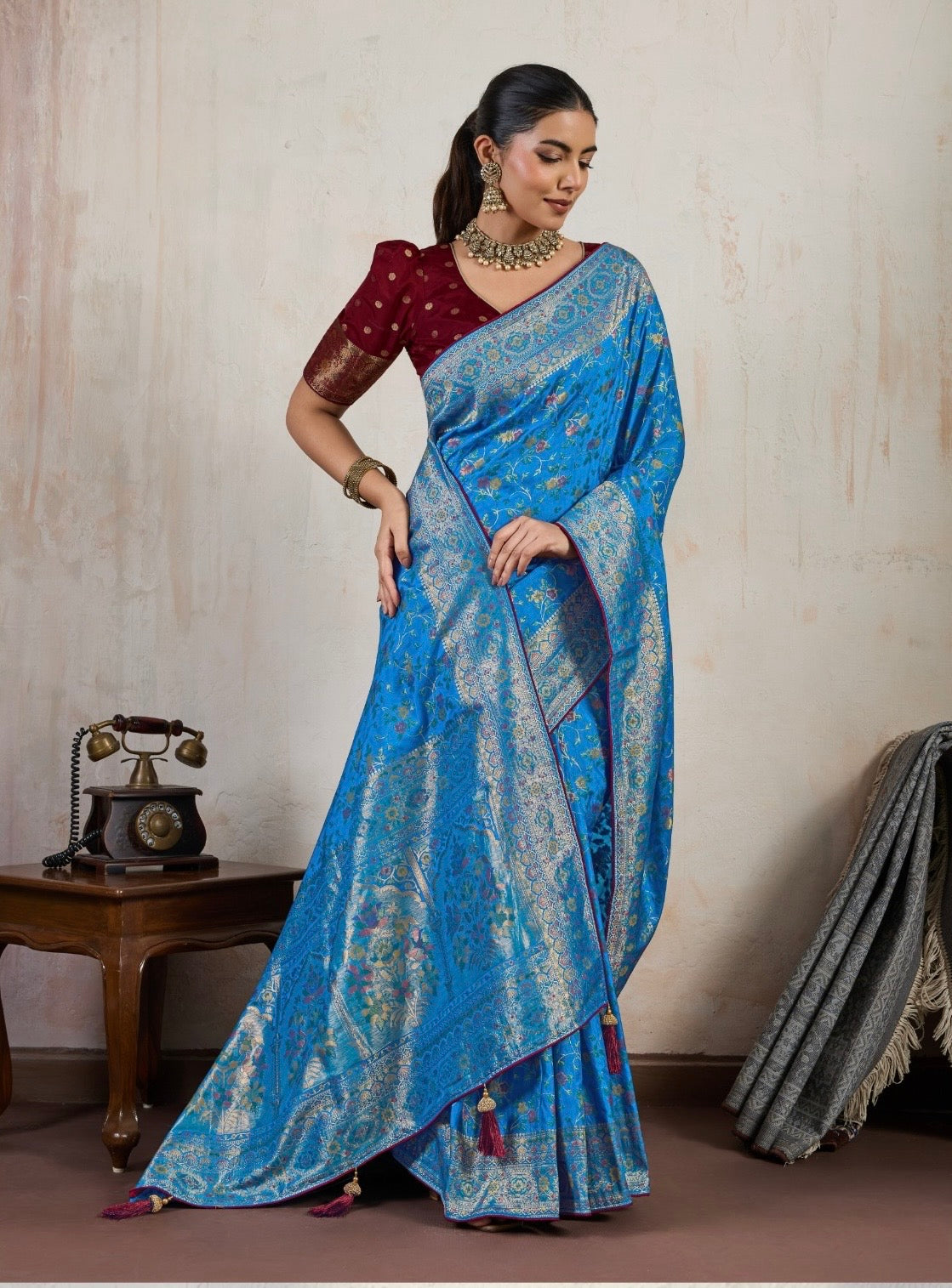 Soft Makhmal Silk Saree with 11-Shade Meenakari Weaving and Grand Pallu – Heritage Wedding Saree for Women