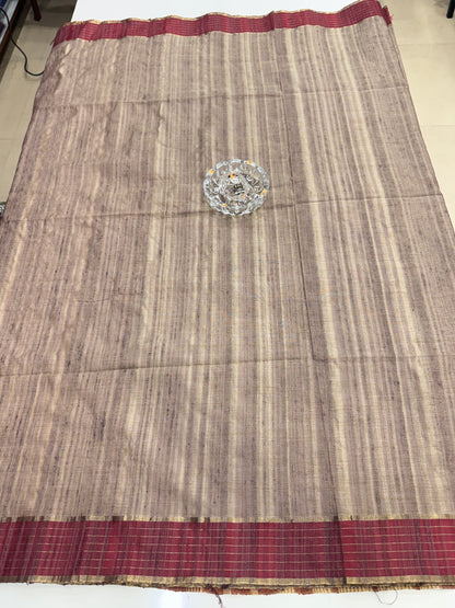 Handloom Style Katan Silk Saree with Red Zari Border – Elegant Office & Festive Wear Saree for Women