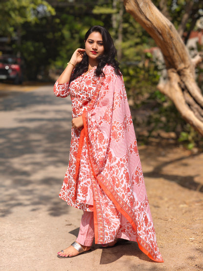 Cotton Floral Printed Suit Set with Kurta, Pant and Dupatta – Women’s Ethnic Wear