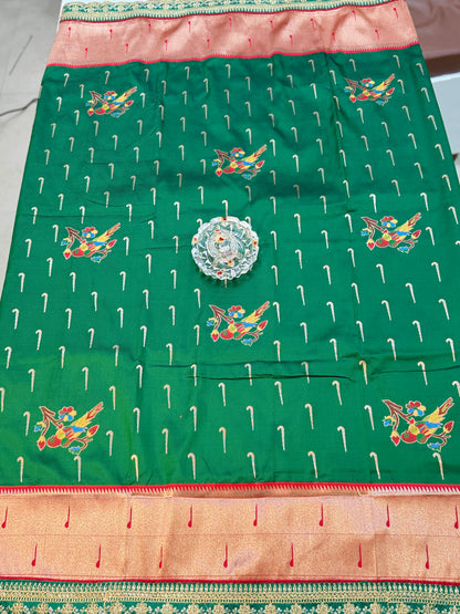 Paithani Lace Border Soft Silk Saree with Contrast Blouse for Women