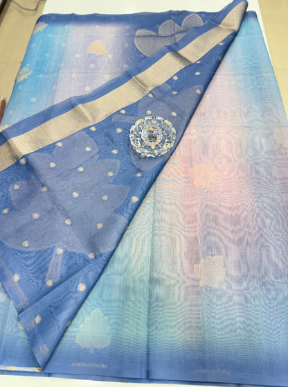 Soft Handloom style Silk Saree with Zari Leaf Weaving and Gradient Shading – Festive Wear Saree for Women