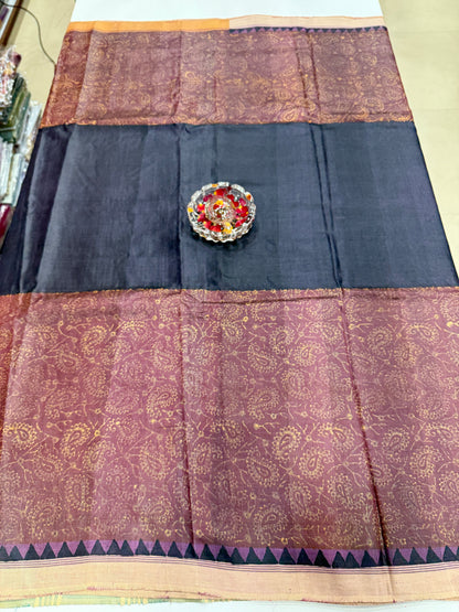 Pure Kosa Tussar Silk Printed Saree with Blouse – Handwoven Chhattisgarh Silk Mark Certified Saree
