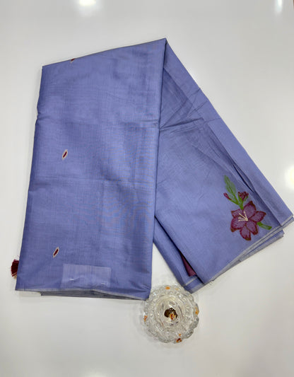 Lavender blue woven viscose saree in kora silk style with tassel pallu and embroidered blouse fabric
