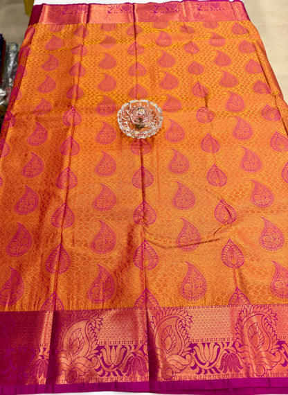 Bridal Soft Silk Saree with Jacquard Weaving & Contrast Border for Women