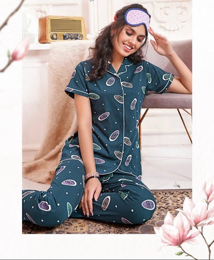 Printed Sinker Fabric Collar Night Suit Set – Women’s Loungewear & Nightwear (M to 2XL)