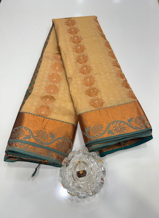 Soft Silk Saree with Cutwork and Stone Embellishments for Women