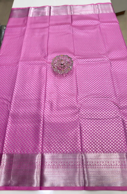 Traditional Kanchipuram Style Silk Saree for Women with Zari Border and Blouse Piece | Power-loom Woven Saree