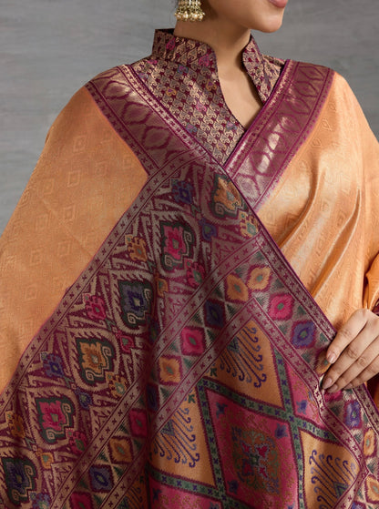 Kanjivaram Soft Silk Saree with Double Zari Weaving and Meenakari Pallu for Women