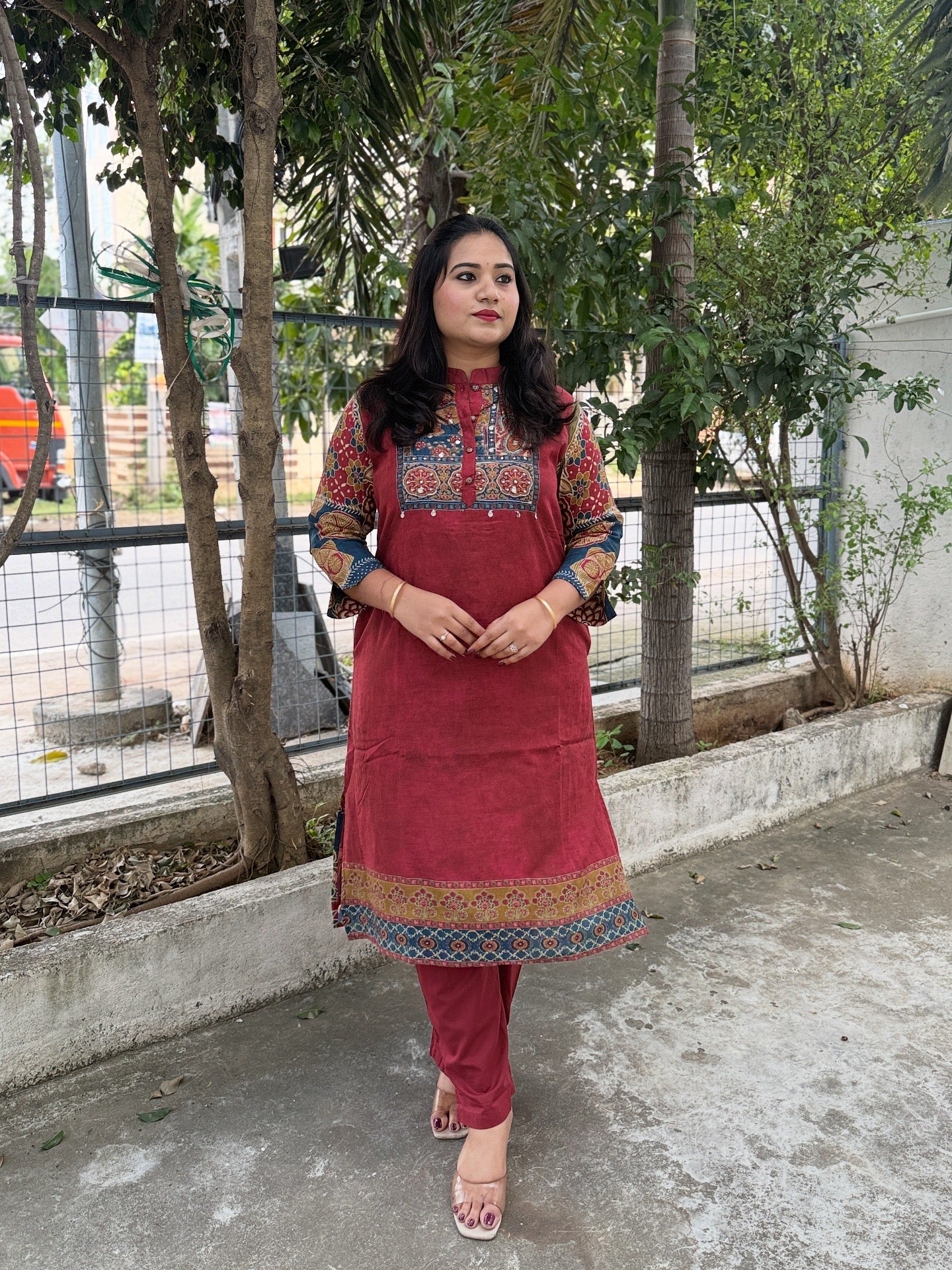 Printed Cotton Kurta Pant Set with Yoke Embroidery – Elegant Daily and Festive Wear for Women