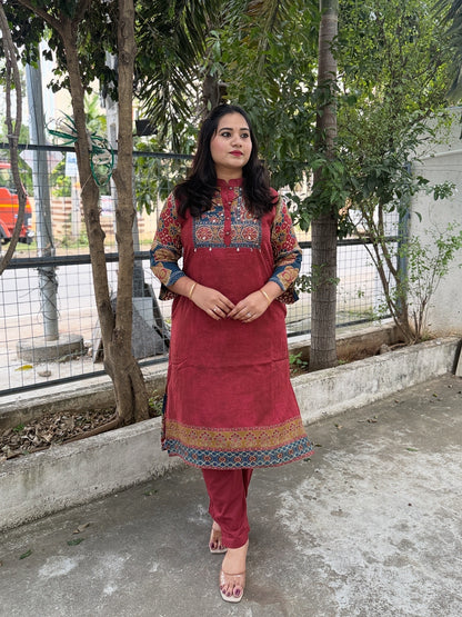 Printed Cotton Kurta Pant Set with Yoke Embroidery – Elegant Daily and Festive Wear for Women