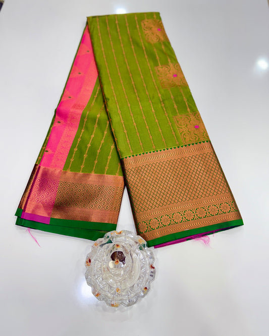 Dharmavaram Silk Saree with Intricate Meena Work and Blouse Piece for Women