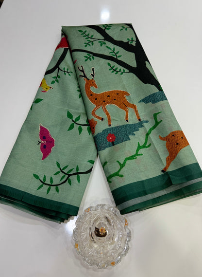 Assam silk saree for women with aari embroidery and paithani motifs, festive wear saree with blouse