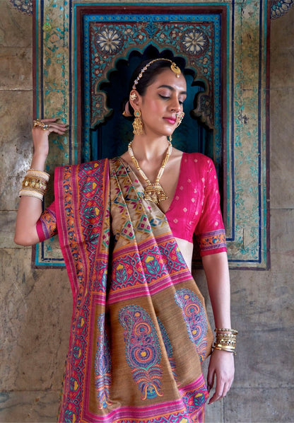 PV Silk Saree with HB Luxury Print and Gloss Finish – Party and Festival Wear Saree for Women