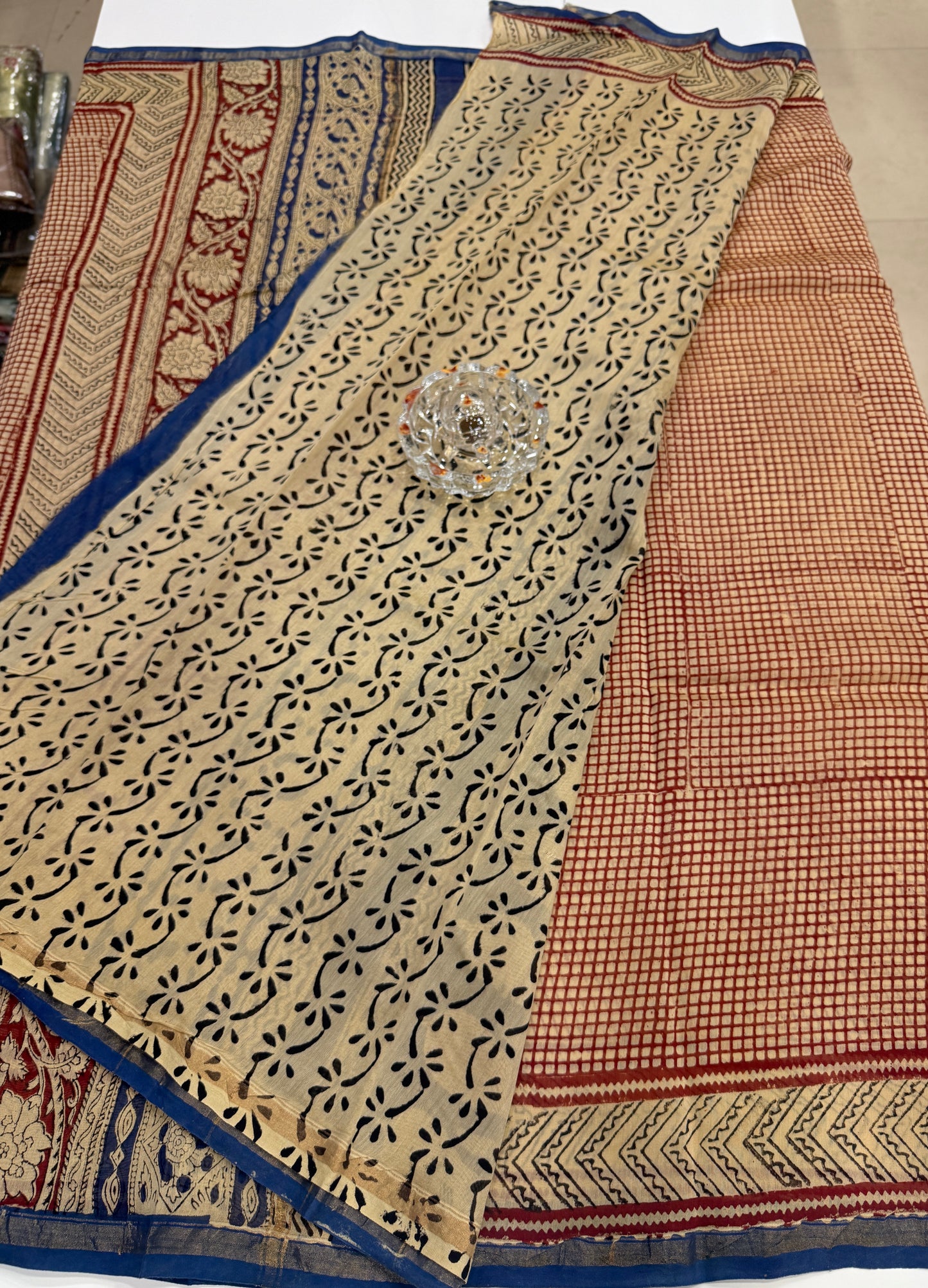 Pure Chanderi Silk Saree with Intricate Handblock Print and Blouse Piece – Traditional Wear for Women