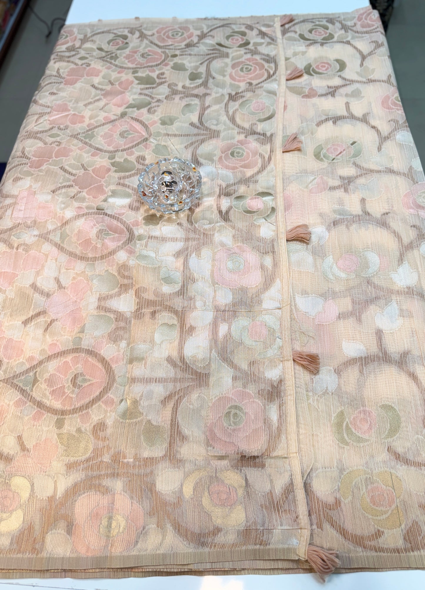 Jamdhani Cotton Saree with Zari Weave and Tassel Pallu – Pastel Festive Wear