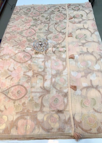 Jamdhani Cotton Saree with Zari Weave and Tassel Pallu – Pastel Festive Wear