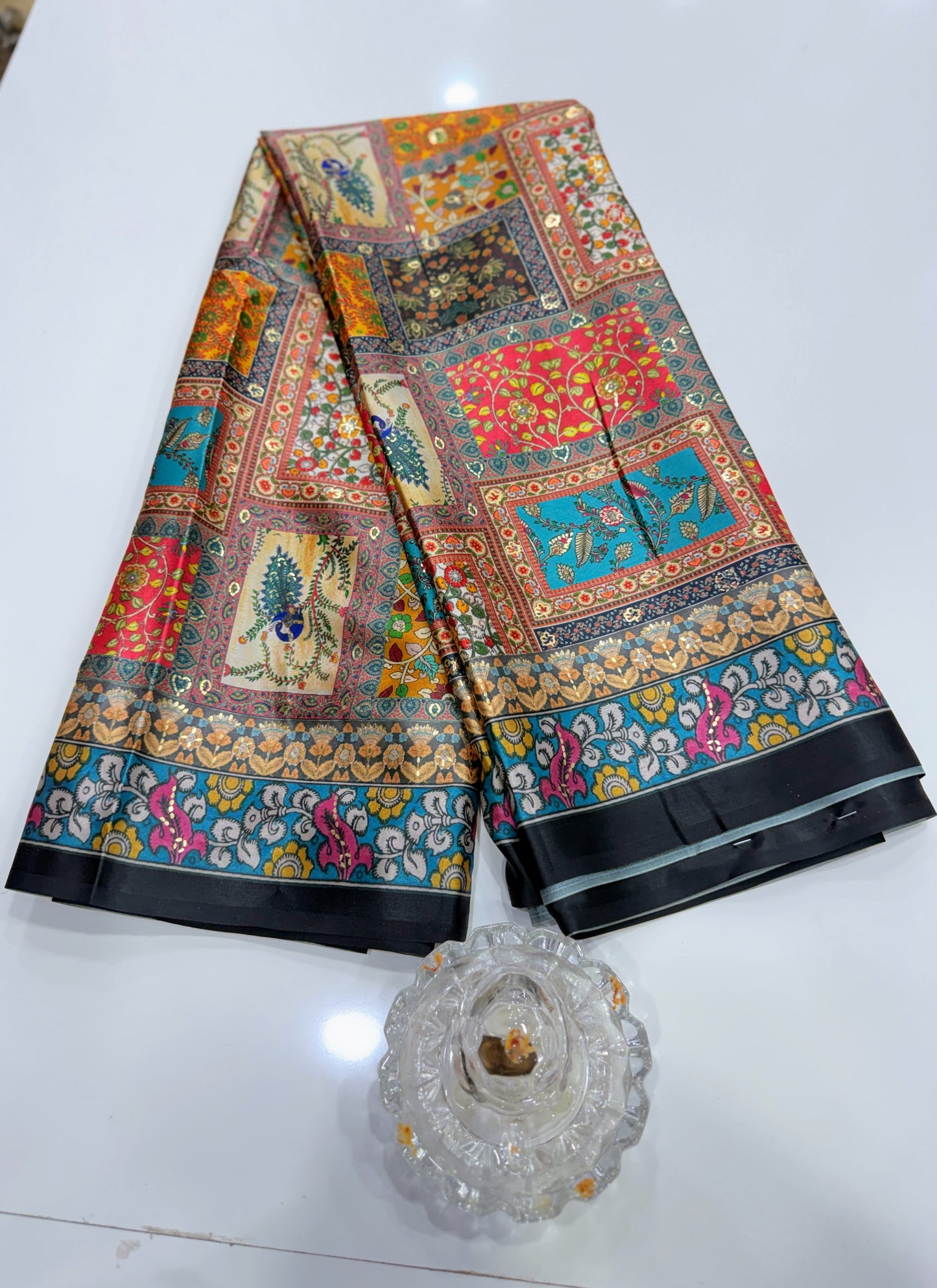 Japan satin saree for women with position print pallu and blouse, soft satin printed saree for festive and casual wear