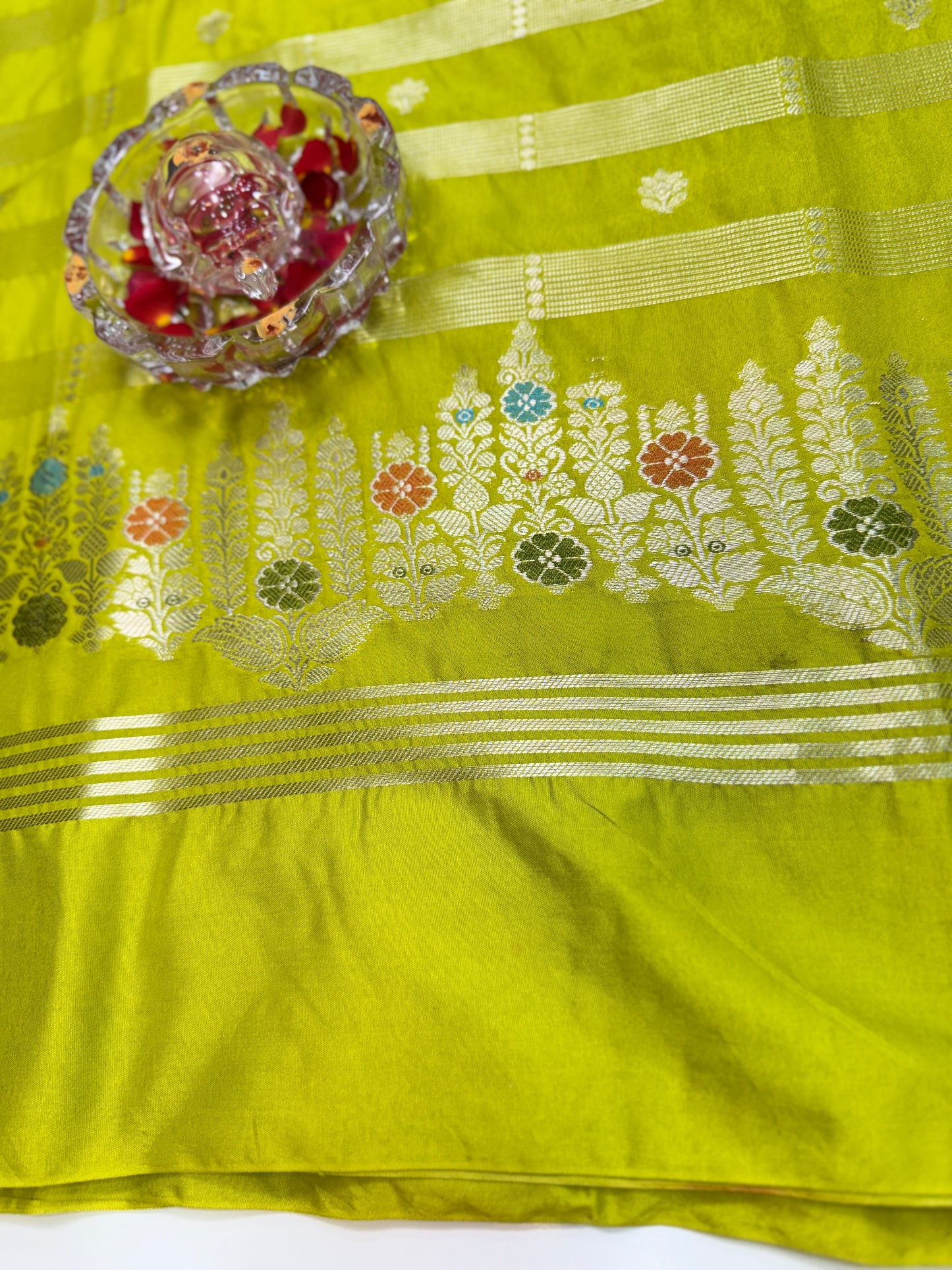 Banarasi Semi Katan Silk Saree with Meenakari Satin Border and Gold Zari Weaving – Traditional Festive Saree for Women