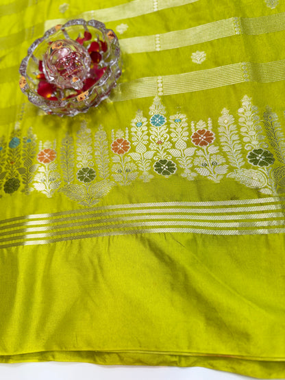 Banarasi Semi Katan Silk Saree with Meenakari Satin Border and Gold Zari Weaving – Traditional Festive Saree for Women