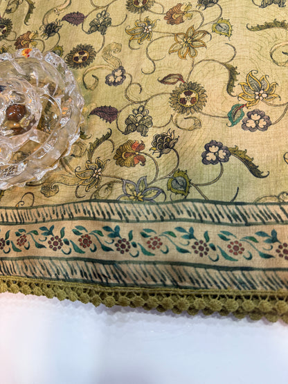 Nilambari Silk Floral Printed Saree with Lace Border