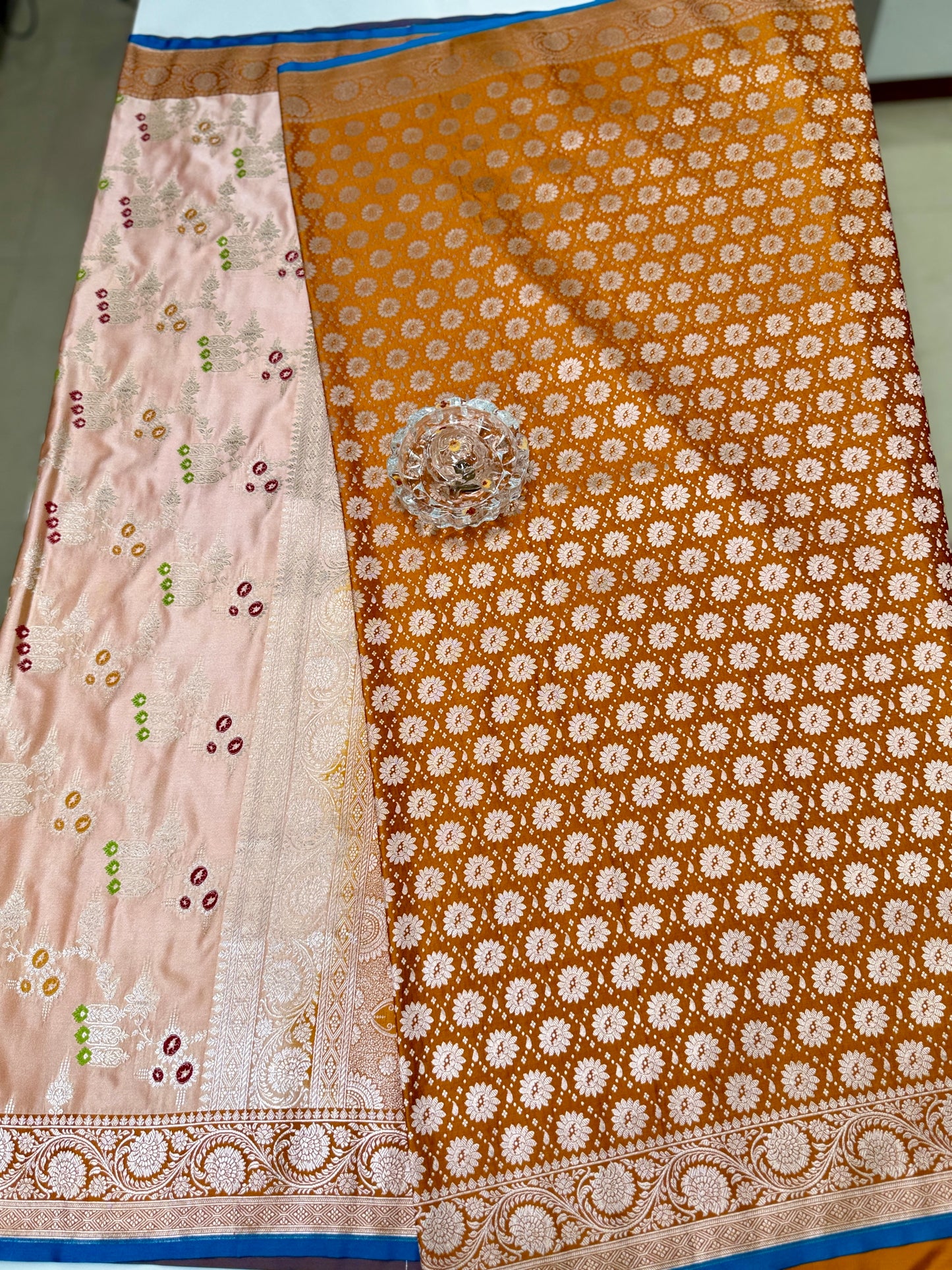 Mashru Katan Silk Saree with Multicolor Zari Weaving and Contrast Border – Festive Wear for Women