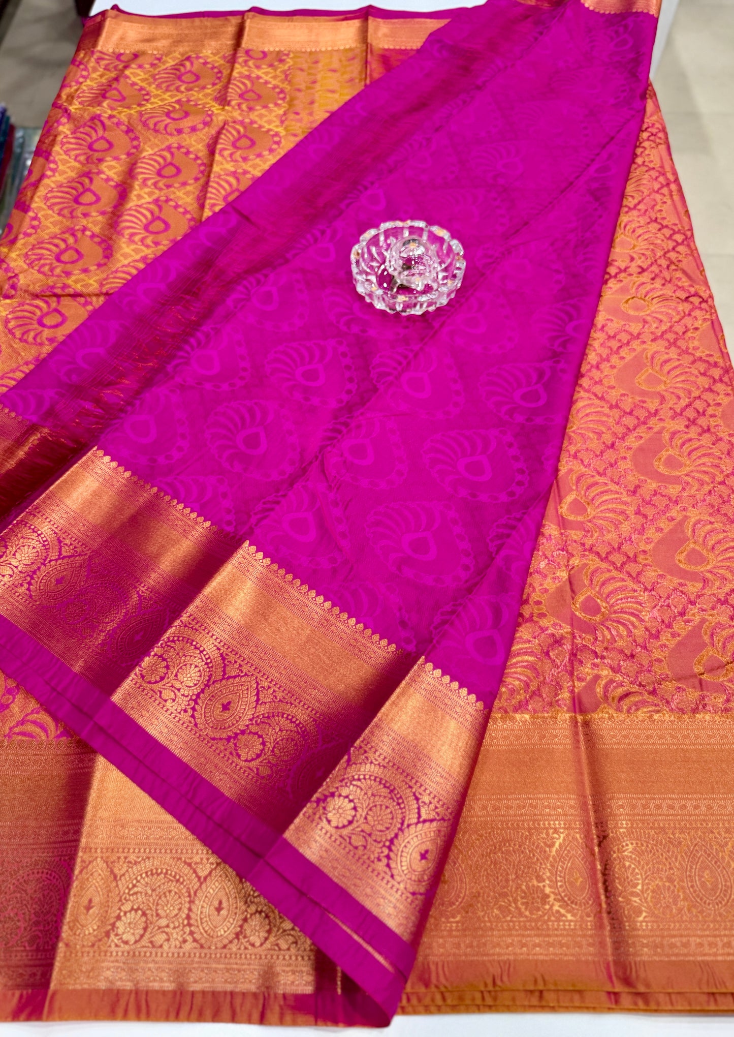 Bridal Soft Silk Saree with Jacquard Weaving & Contrast Border for Women