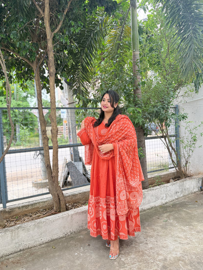 elegant rust cotton kurta set with mirror & sequin hand detailing