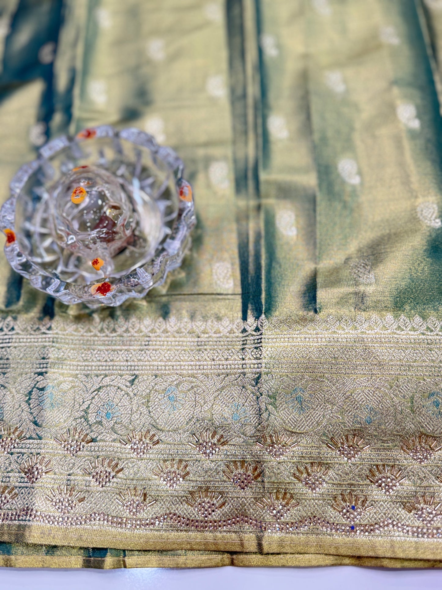 Rich Tissue Silk Saree with Heavy Zari Weaving and Ornate Border for Women