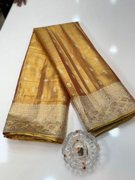 Rich Tissue Silk Saree with Heavy Zari Weaving and Ornate Border for Women