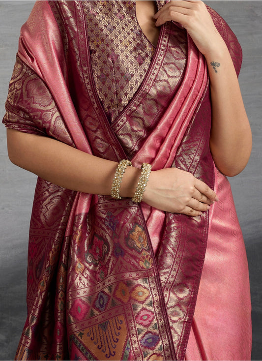 Kanjivaram Soft Silk Saree with Double Zari Weaving and Meenakari Pallu for Women