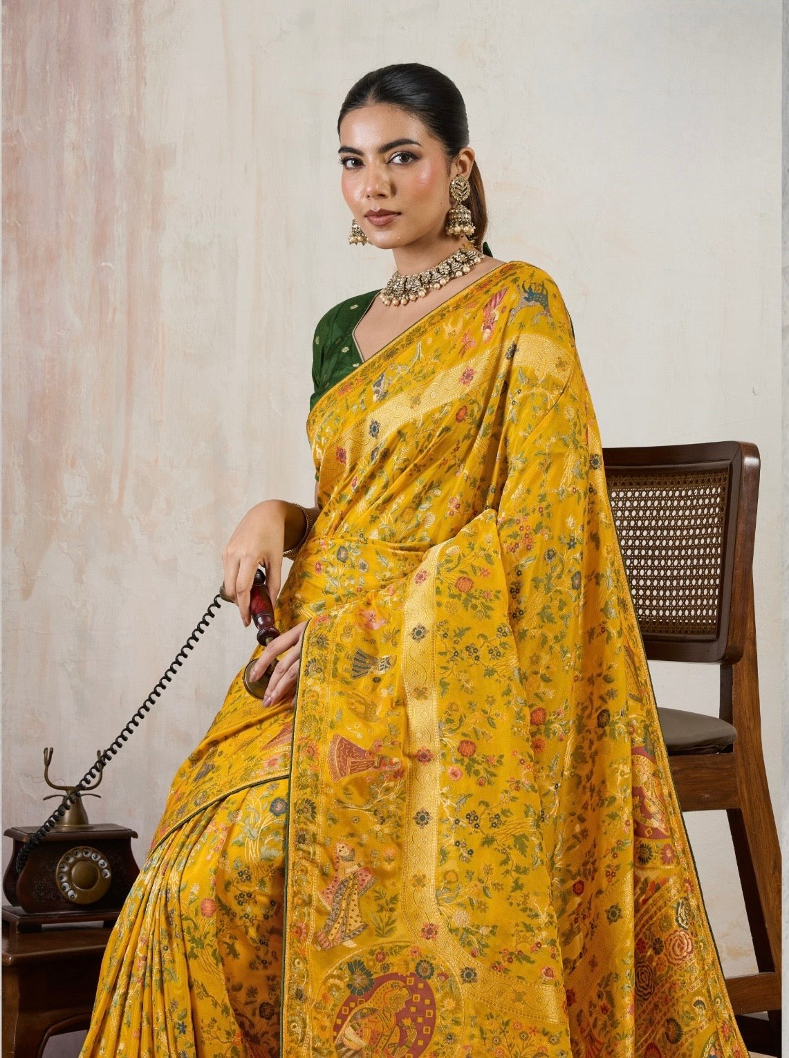 Soft Makhmal Silk Saree with 11-Shade Meenakari Weaving and Grand Pallu – Heritage Wedding Saree for Women