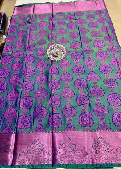 Bridal Soft Silk Saree with Jacquard Weaving & Contrast Border for Women
