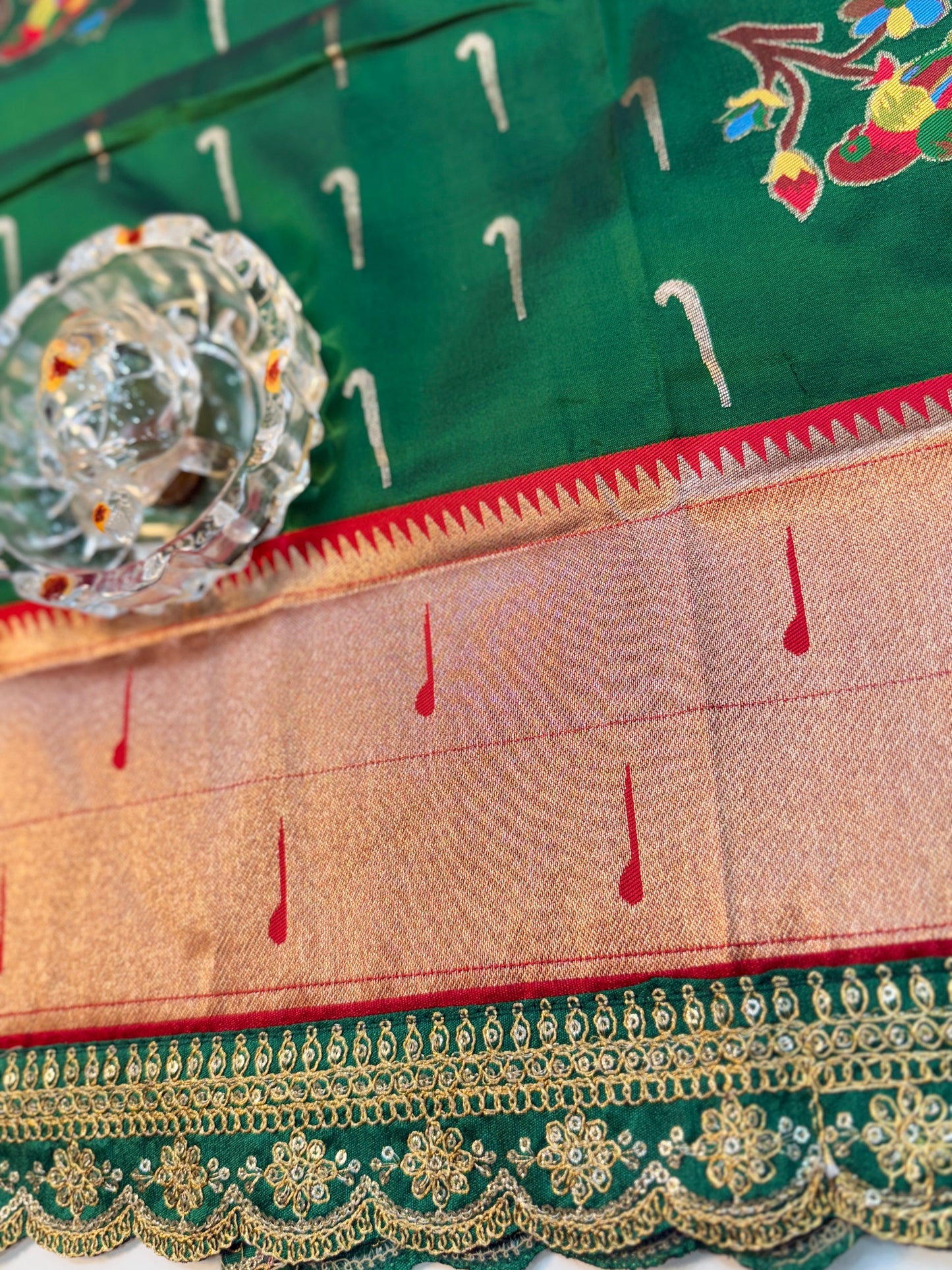 Paithani Lace Border Soft Silk Saree with Contrast Blouse for Women