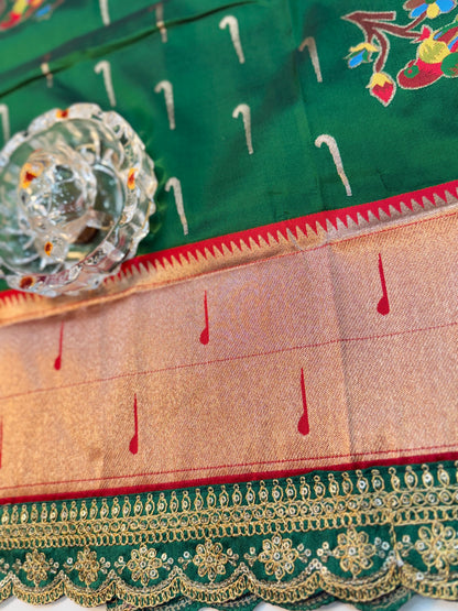 Paithani Lace Border Soft Silk Saree with Contrast Blouse for Women