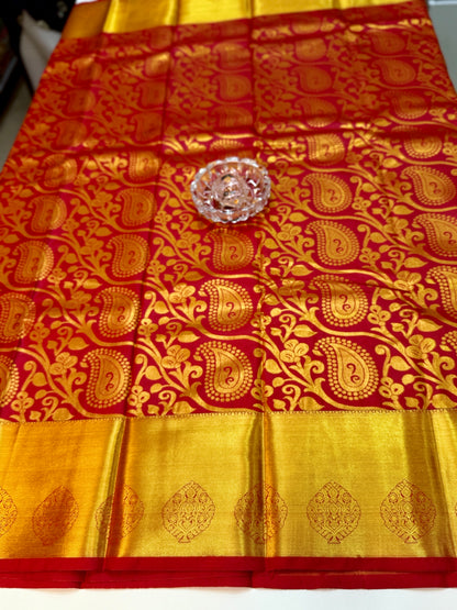Bridal Kanchipuram Style Silk Saree with Rich Zari Border – Festive Wear
