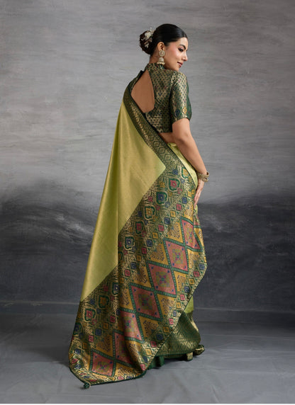 Kanjivaram Soft Silk Saree with Double Zari Weaving and Meenakari Pallu for Women