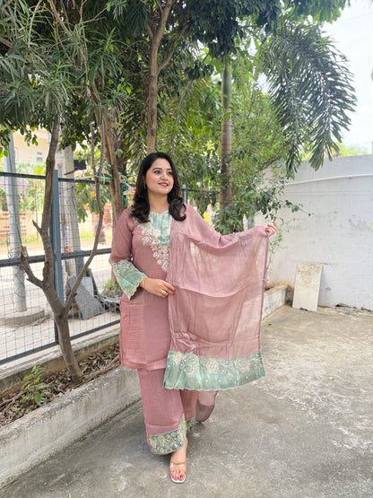 Crush Tissue Kurta Palazzo Dupatta Set with Detailing Work – Women’s Ethnic Wear (Sizes 40–46)