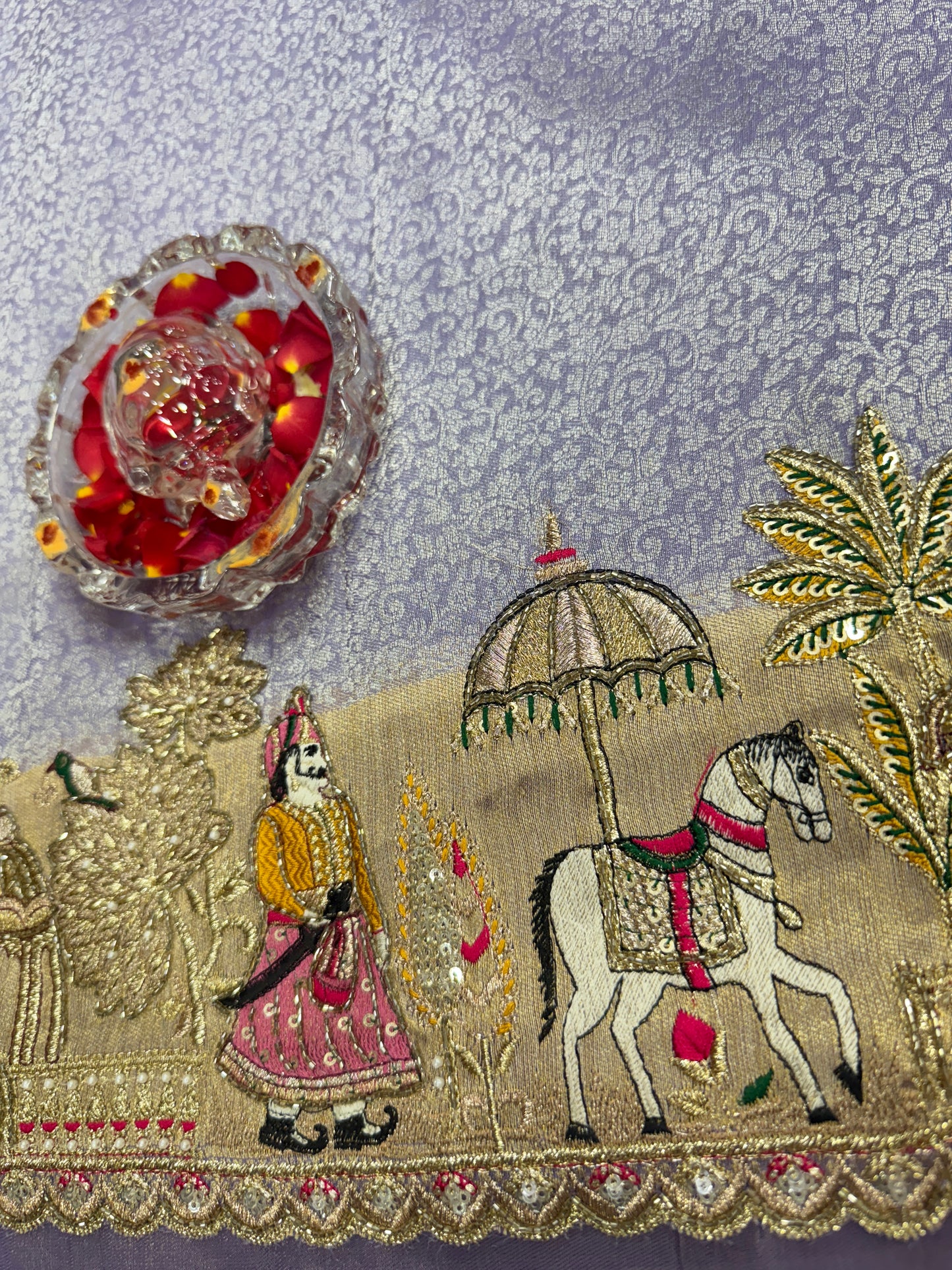 Pure Ziraf Silk Saree with Zari, Thread, Cut Dana, Moti & Mirror Heavy Work – Luxury Bridal and Festive Wear Saree for Women