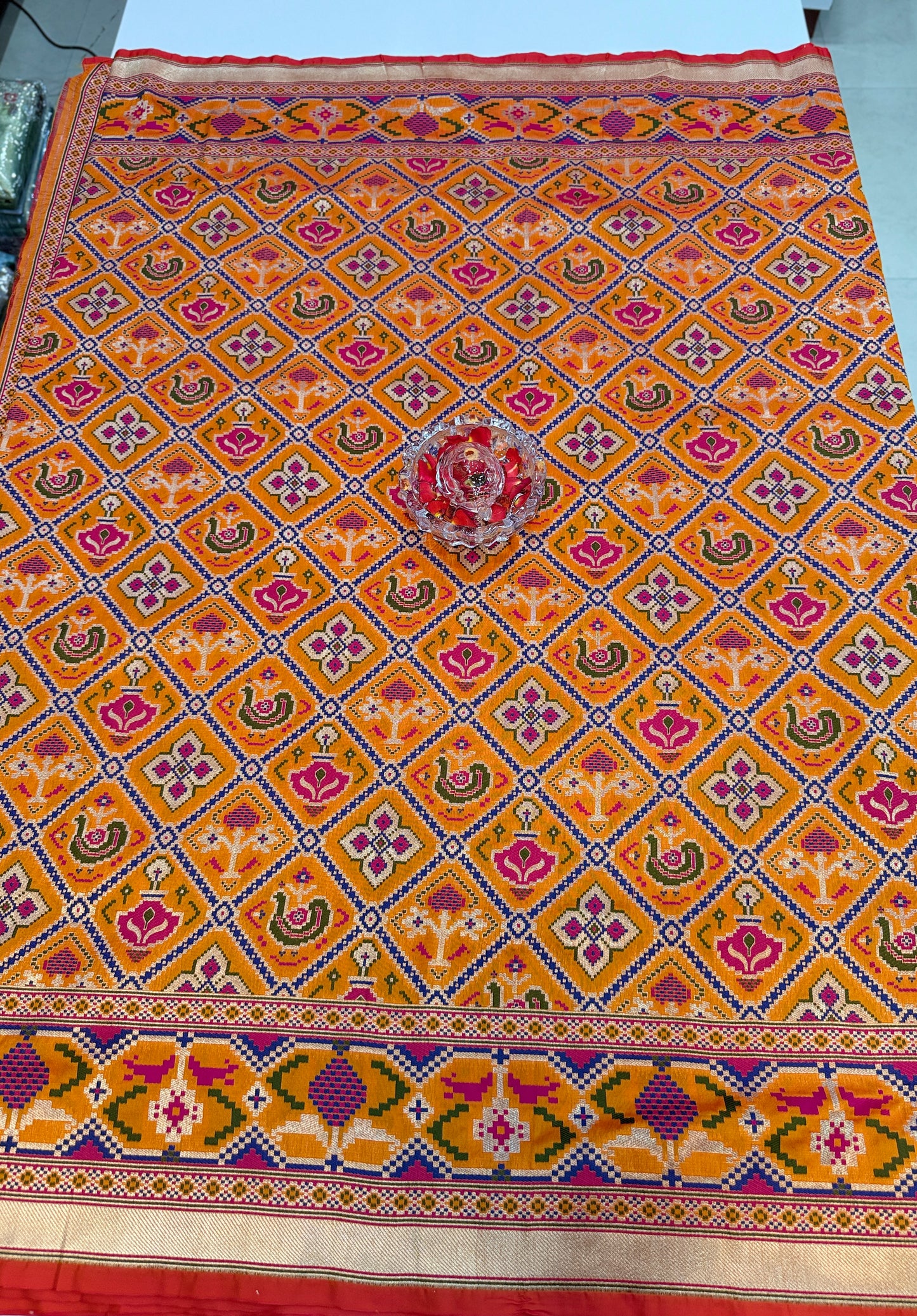 Orange Designer Silk Saree with Heavy Embroidery Work and Unstitched Blouse for Festive and Wedding Wear