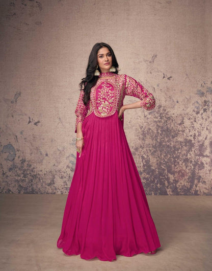 Real Chinon Silk Embroidered Kurta Set with Dupatta – Free Size Stitched Festive Wear for Women