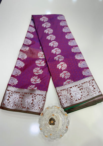 Butti Embossed Soft Silk Saree with Rich Pallu and Matching Blouse – Festive & Wedding Wear for Women