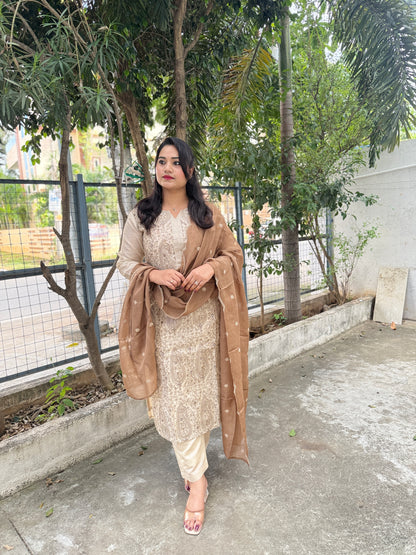 Jamdani Cotton-Lined Kurta Set with Handwoven Motifs and Dupatta – Elegant Festive Ethnic Wear for Women